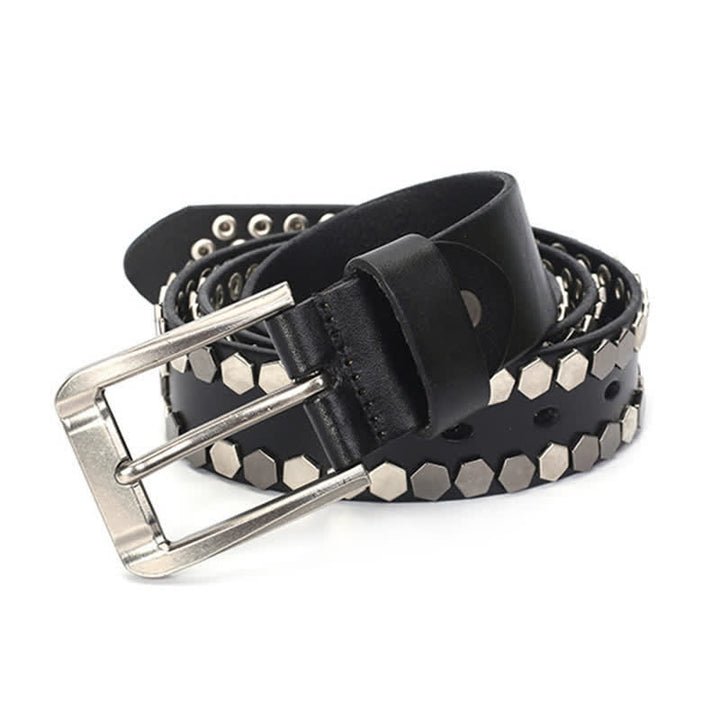 Ceinture unisexe en cuir clouté avec rivets hexagonaux