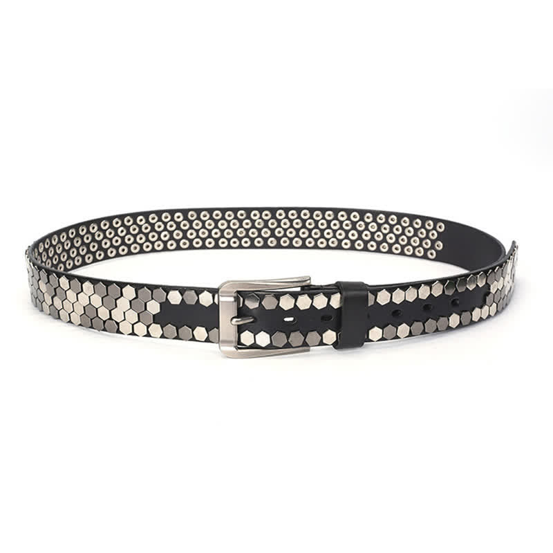 Ceinture unisexe en cuir clouté avec rivets hexagonaux