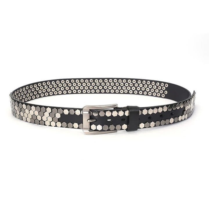 Ceinture unisexe en cuir clouté avec rivets hexagonaux