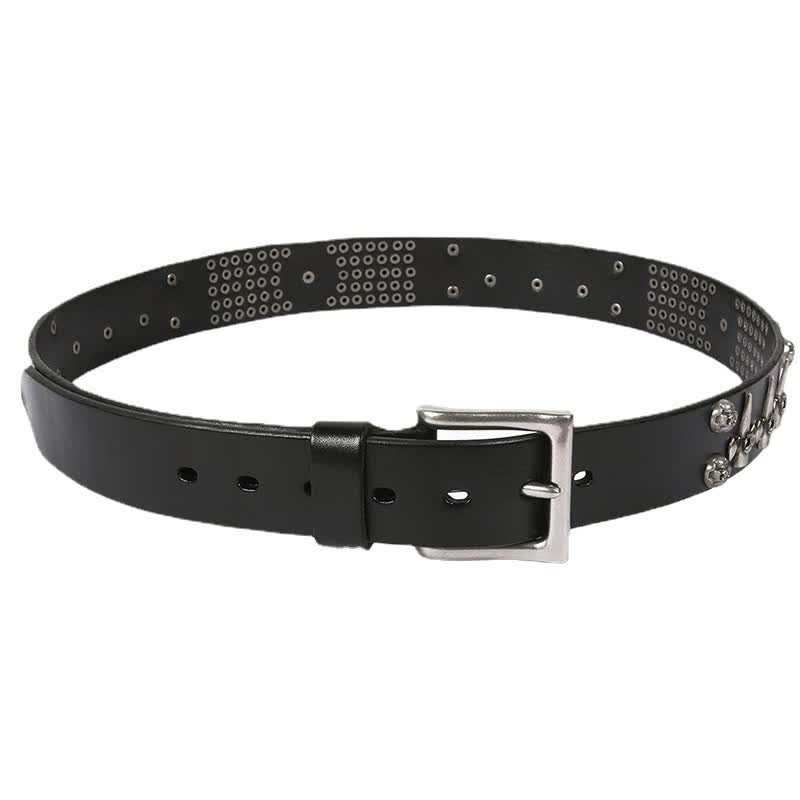 Ceinture unisexe en cuir clouté avec tête de mort et rivets