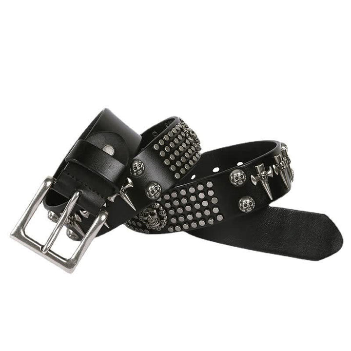 Ceinture unisexe en cuir clouté avec tête de mort et rivets