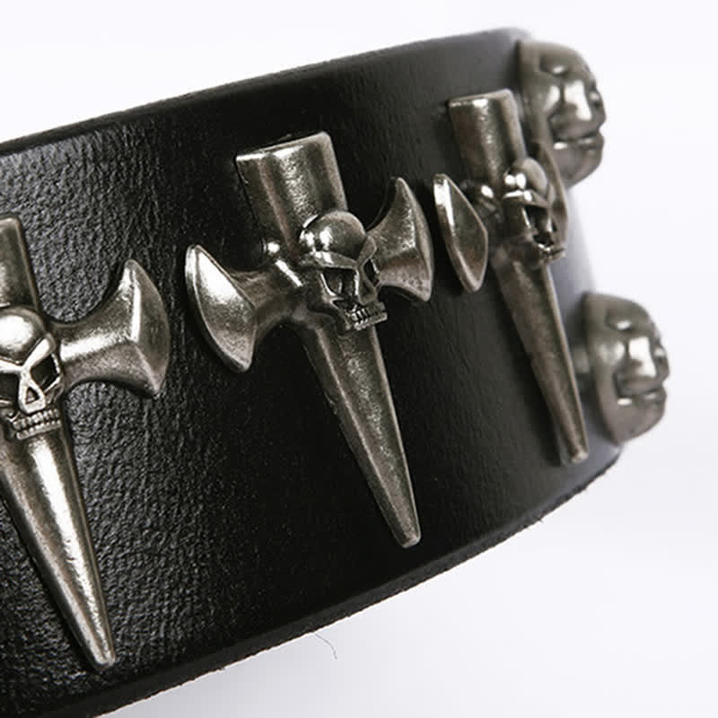 Ceinture unisexe en cuir clouté avec tête de mort et rivets