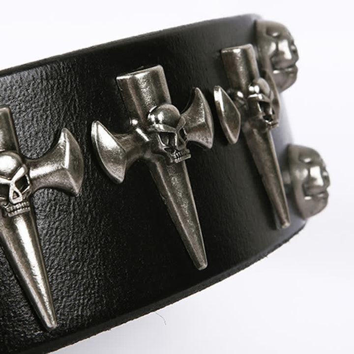 Ceinture unisexe en cuir clouté avec tête de mort et rivets