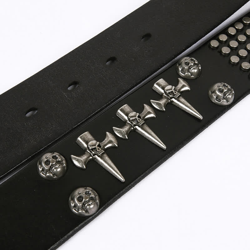 Ceinture unisexe en cuir clouté avec tête de mort et rivets