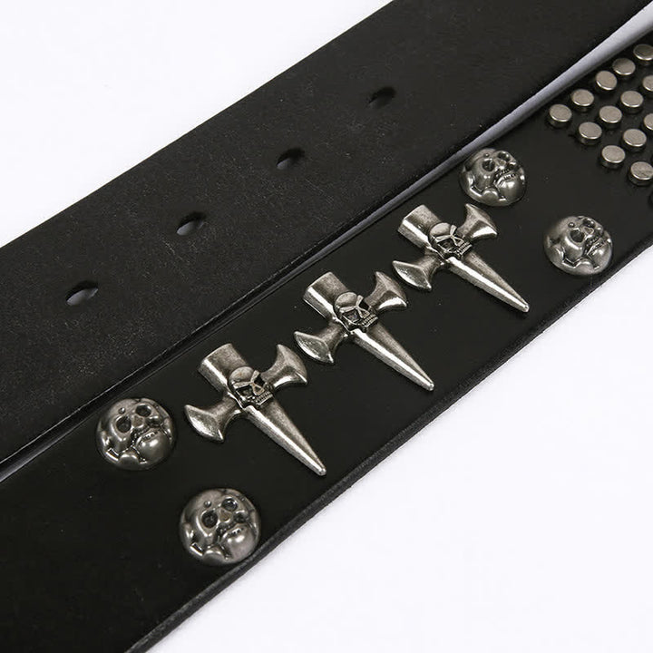 Ceinture unisexe en cuir clouté avec tête de mort et rivets