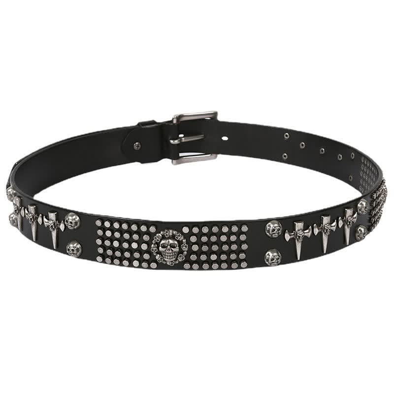 Ceinture unisexe en cuir clouté avec tête de mort et rivets