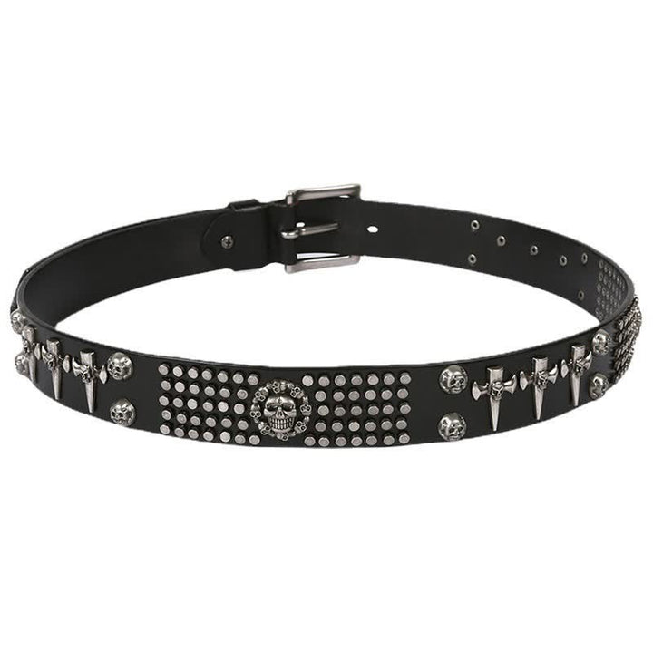 Ceinture unisexe en cuir clouté avec tête de mort et rivets