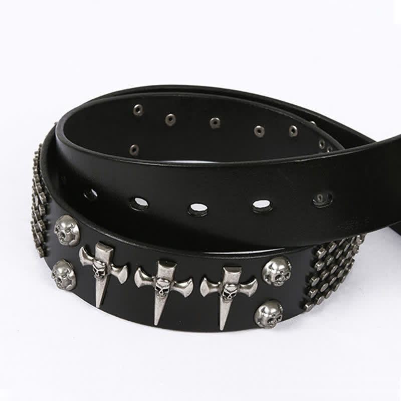 Ceinture unisexe en cuir clouté avec tête de mort et rivets