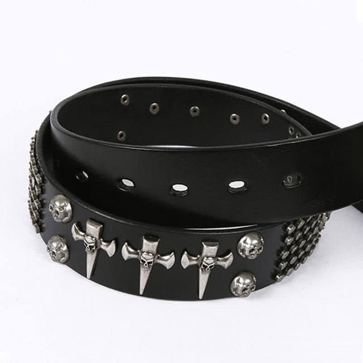 Ceinture unisexe en cuir clouté avec tête de mort et rivets