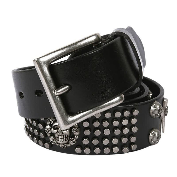 Ceinture unisexe en cuir clouté avec tête de mort et rivets