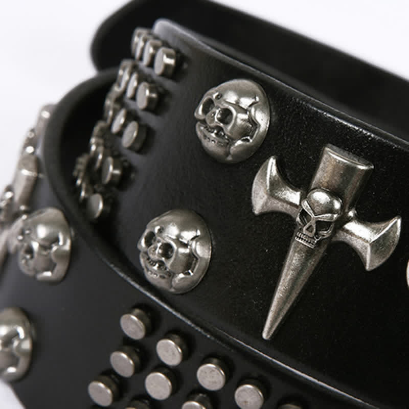 Ceinture unisexe en cuir clouté avec tête de mort et rivets