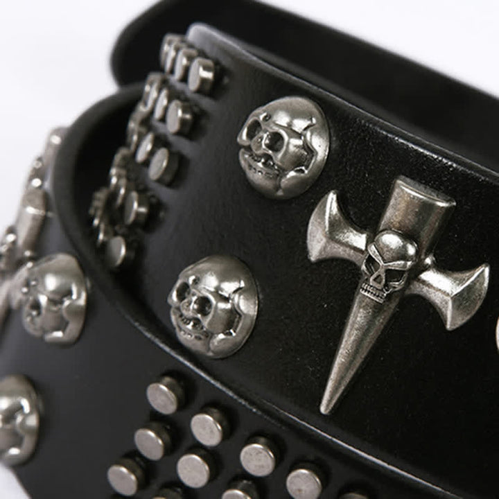 Ceinture unisexe en cuir clouté avec tête de mort et rivets