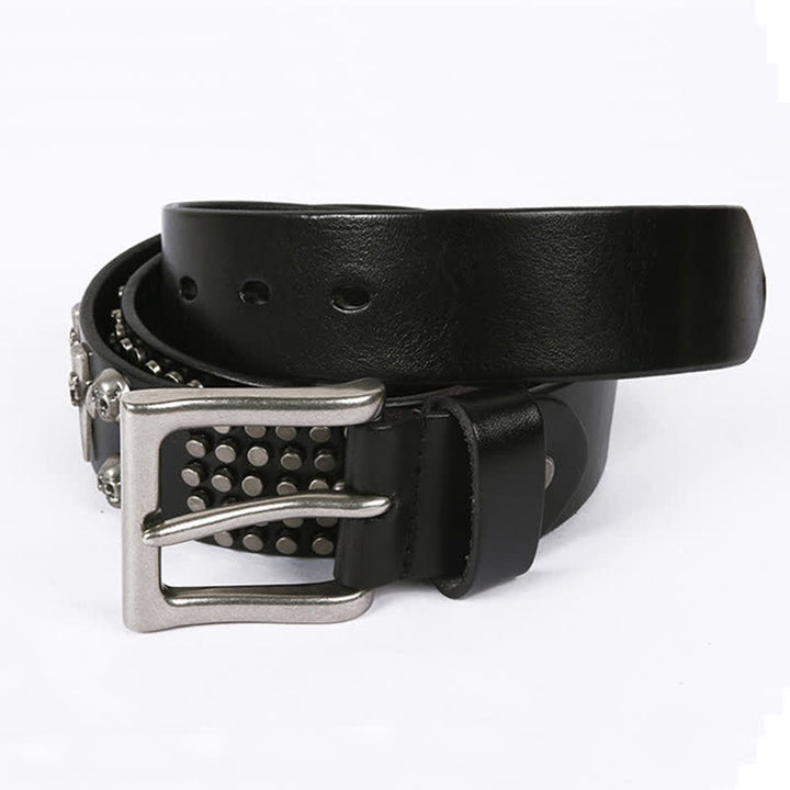 Ceinture unisexe en cuir clouté avec tête de mort et rivets