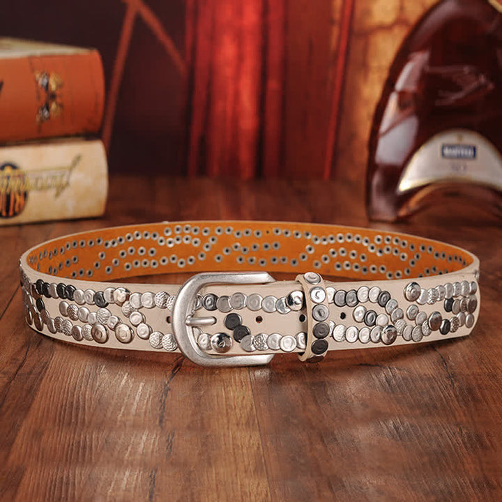 Ceinture en cuir cloutée avec plaque métallique élégante pour femme