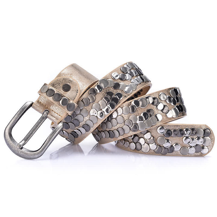 Ceinture en cuir cloutée avec plaque métallique élégante pour femme