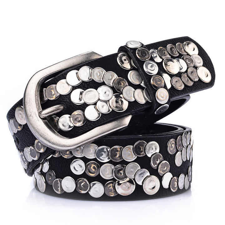 Ceinture en cuir cloutée avec plaque métallique élégante pour femme