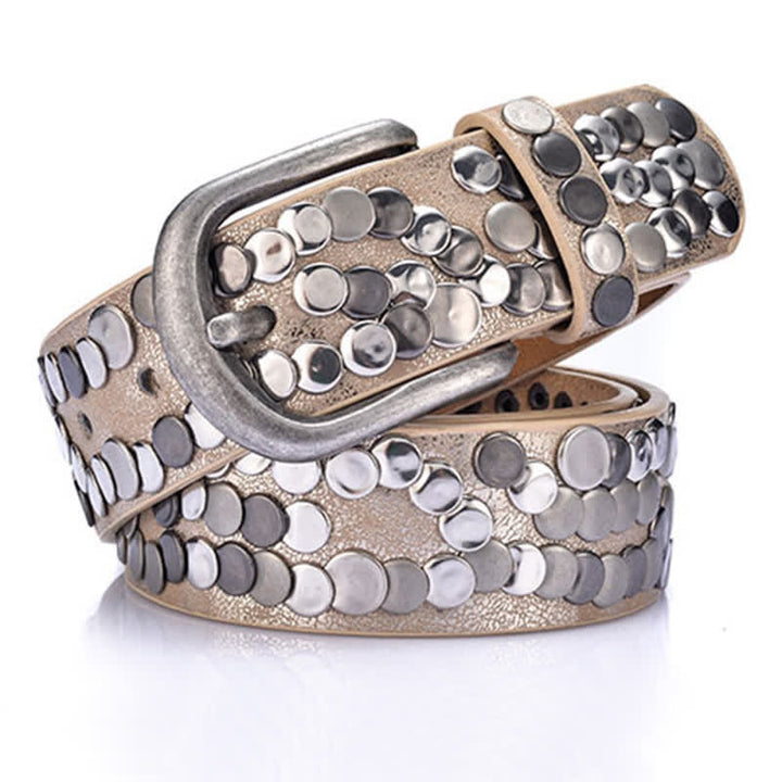 Ceinture en cuir cloutée avec plaque métallique élégante pour femme