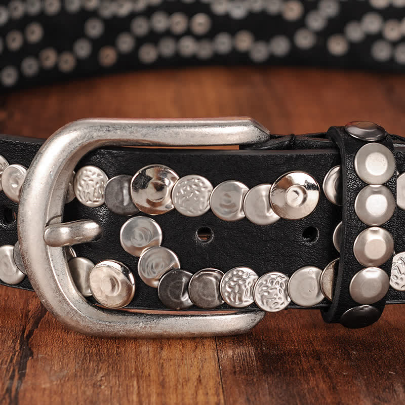 Ceinture en cuir cloutée avec plaque métallique élégante pour femme