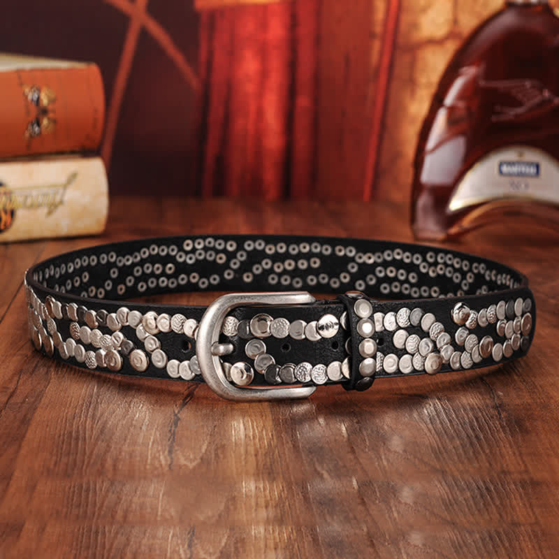 Ceinture en cuir cloutée avec plaque métallique élégante pour femme