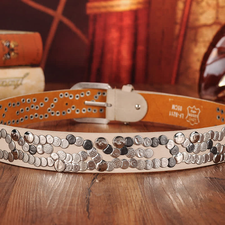 Ceinture en cuir cloutée avec plaque métallique élégante pour femme