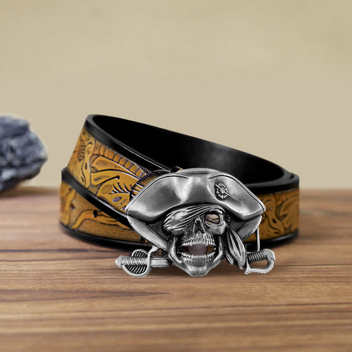 Ceinture en cuir à boucle pirate style punk pour homme