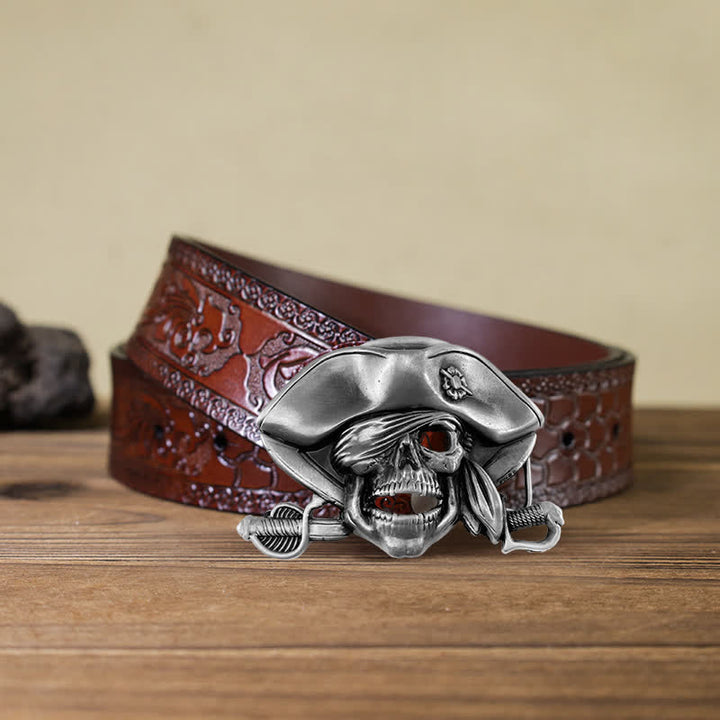 Ceinture en cuir à boucle pirate style punk pour homme