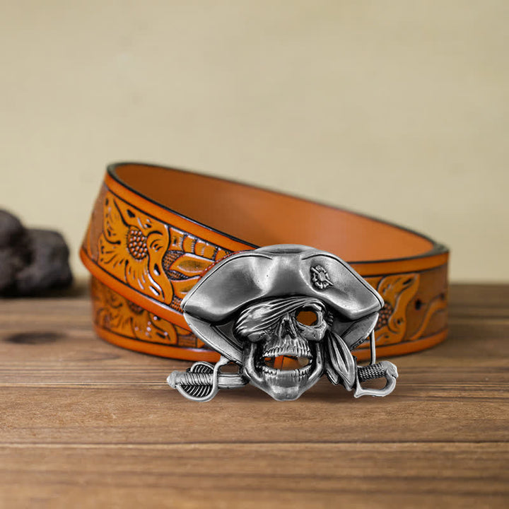 Ceinture en cuir à boucle pirate style punk pour homme