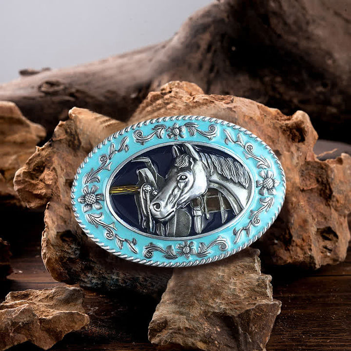 Ceinture en cuir à boucle émaillée pour homme avec tête de cheval