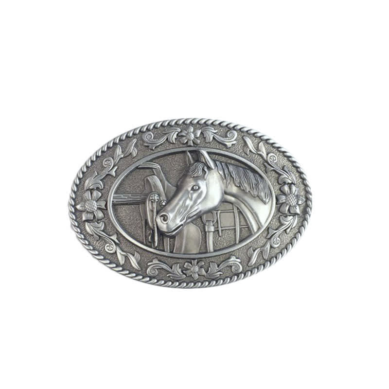 Ceinture en cuir à boucle émaillée pour homme avec tête de cheval