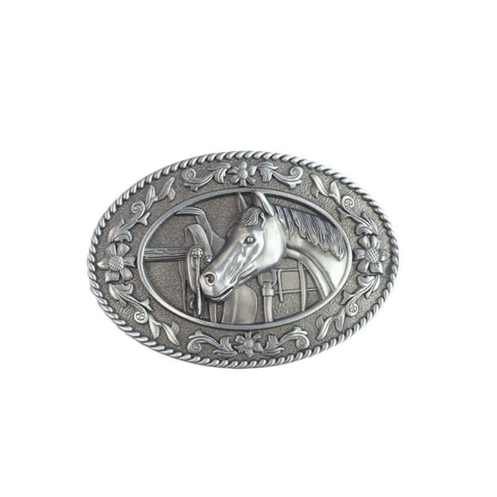 Ceinture en cuir à boucle émaillée pour homme avec tête de cheval