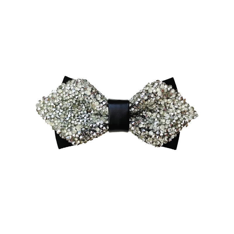 Nœud papillon pointu à double épaisseur avec strass scintillants pour homme - Argent - image 9