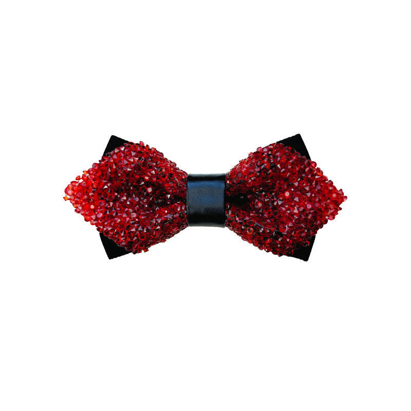 Nœud papillon pointu à double épaisseur avec strass scintillants pour homme - Rouge - image 1