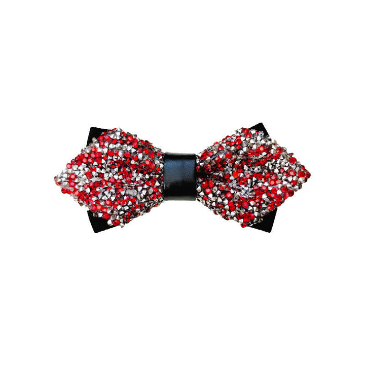 Nœud papillon pointu à double épaisseur avec strass scintillants pour homme - Rouge et argent - image 10