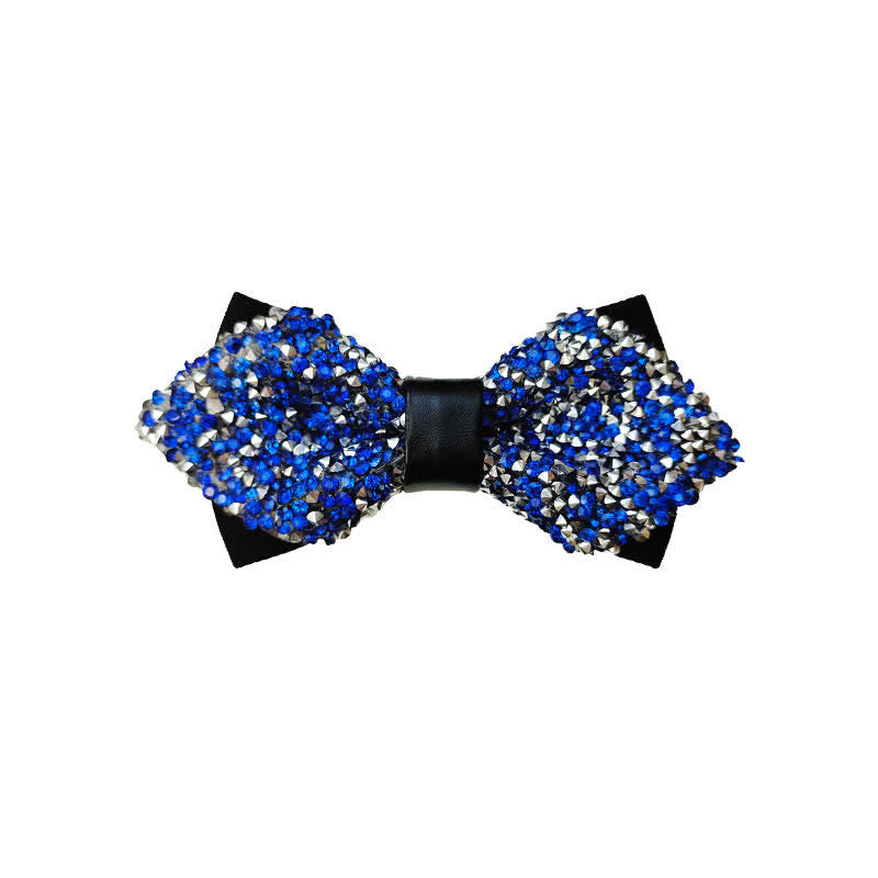 Nœud papillon pointu à double épaisseur avec strass scintillants pour homme - Bleu et argent - image 12