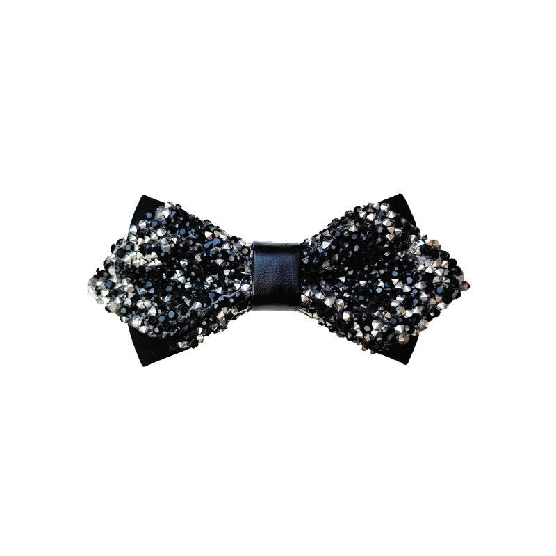 Nœud papillon pointu à double épaisseur avec strass scintillants pour homme - Noir et argent - image 8
