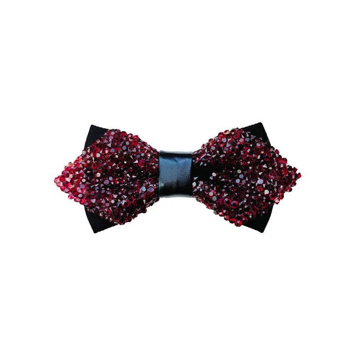 Nœud papillon pointu à double épaisseur avec strass scintillants pour homme - Bourgogne - image 3
