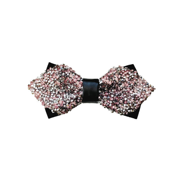 Nœud papillon pointu à double épaisseur avec strass scintillants pour homme - Rose et argent - image 11