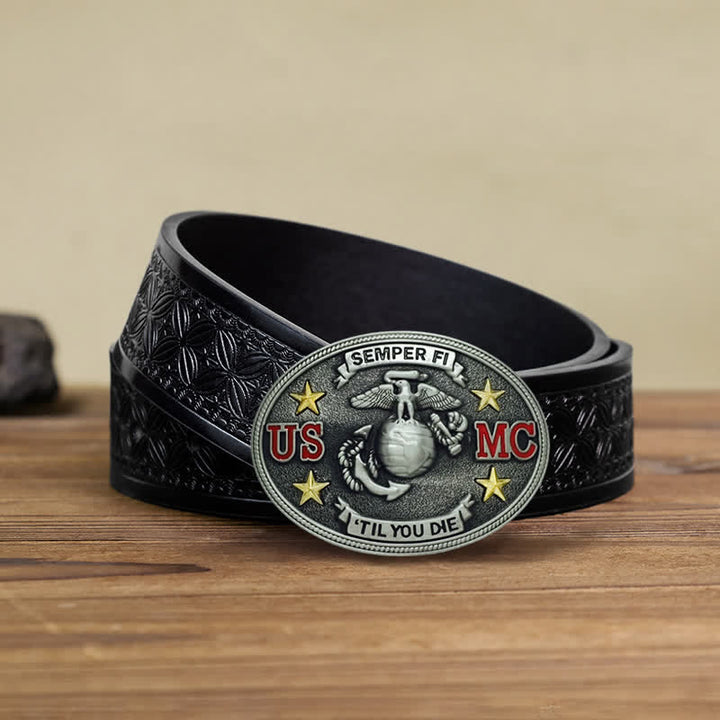 Ceinture en cuir à boucle DIY pour homme du Corps des Marines des États-Unis