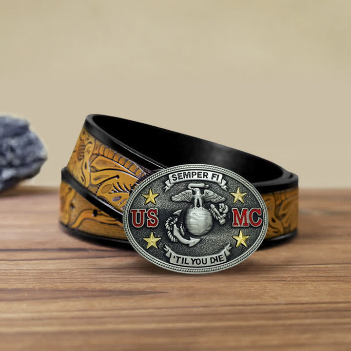 Ceinture en cuir à boucle DIY pour homme du Corps des Marines des États-Unis