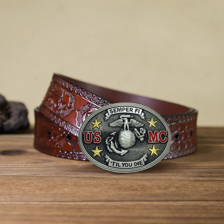 Ceinture en cuir à boucle DIY pour homme du Corps des Marines des États-Unis