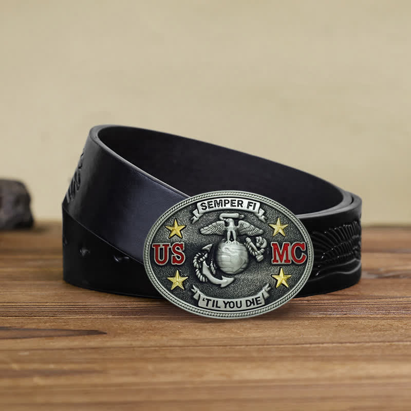 Ceinture en cuir à boucle DIY pour homme du Corps des Marines des États-Unis