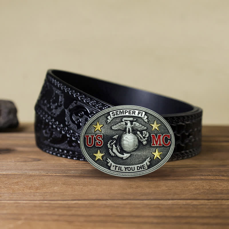 Ceinture en cuir à boucle DIY pour homme du Corps des Marines des États-Unis