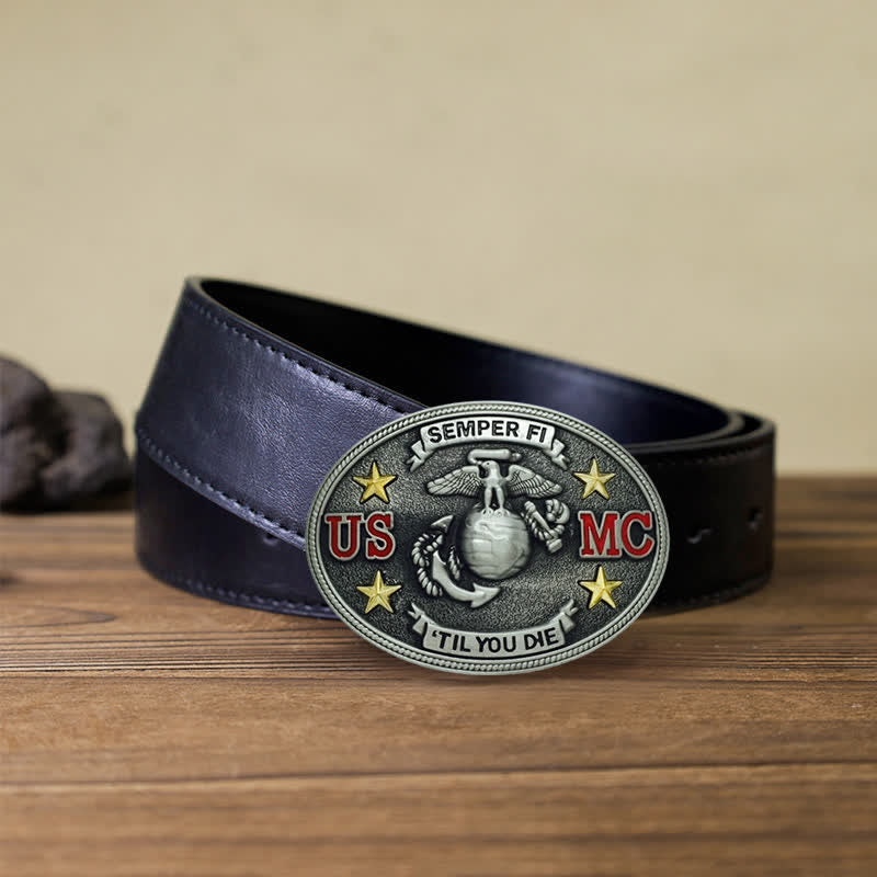 Ceinture en cuir à boucle DIY pour homme du Corps des Marines des États-Unis