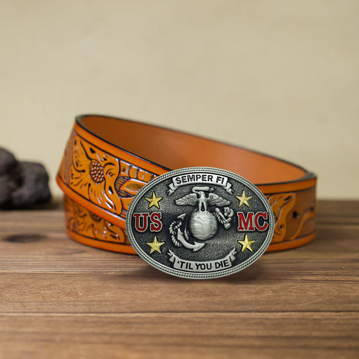 Ceinture en cuir à boucle DIY pour homme du Corps des Marines des États-Unis