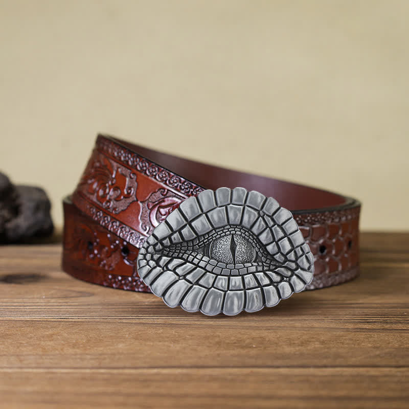 Ceinture en cuir à boucle œil d'alligator pour homme
