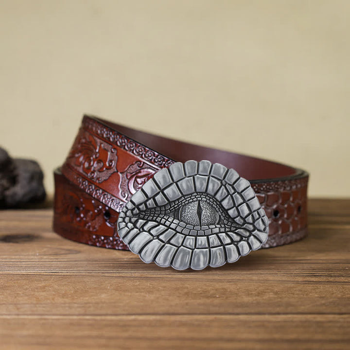 Ceinture en cuir à boucle œil d'alligator pour homme