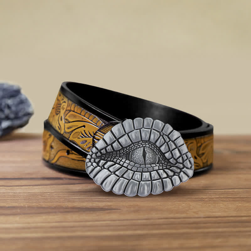 Ceinture en cuir à boucle œil d'alligator pour homme