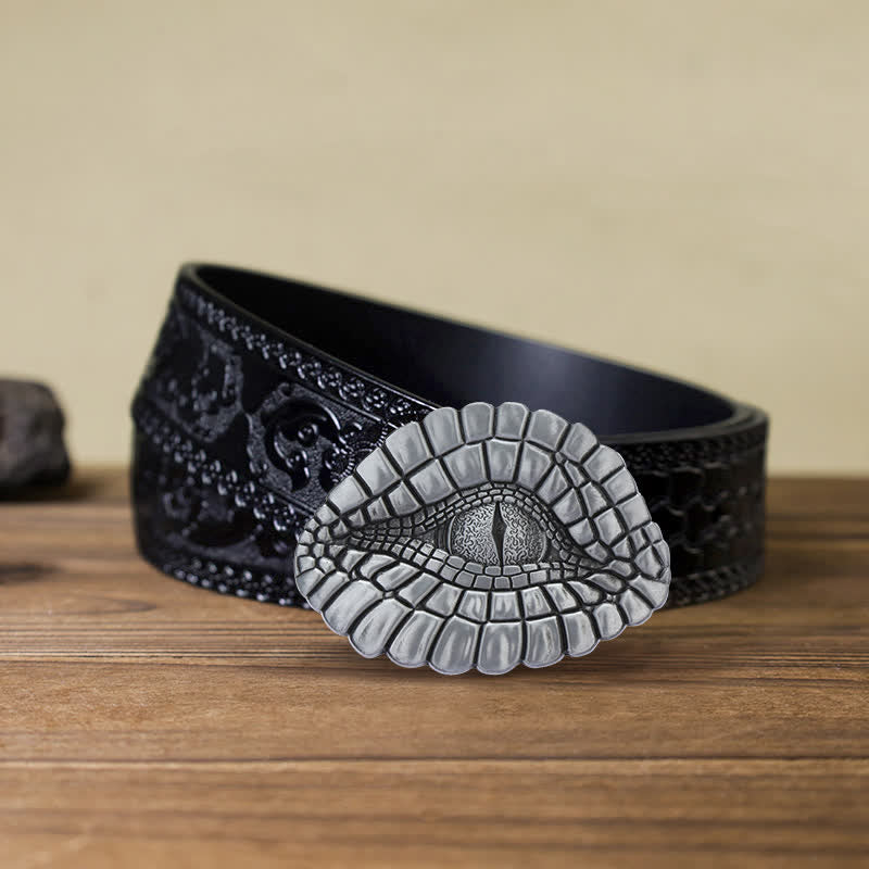 Ceinture en cuir à boucle œil d'alligator pour homme