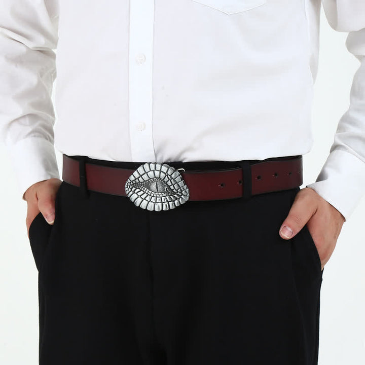 Ceinture en cuir à boucle œil d'alligator pour homme