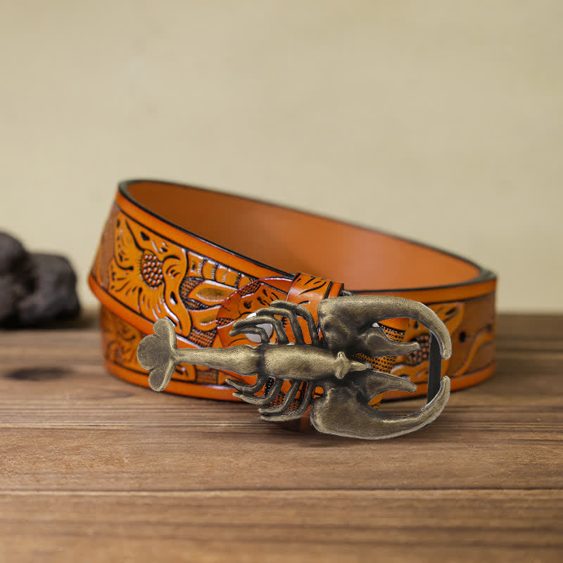 Ceinture en cuir à boucle mini scorpion pour homme